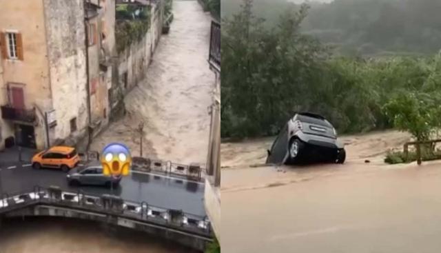 Finale Ligure travolta dall'acqua: esonda il torrente e le auto vengono portate via