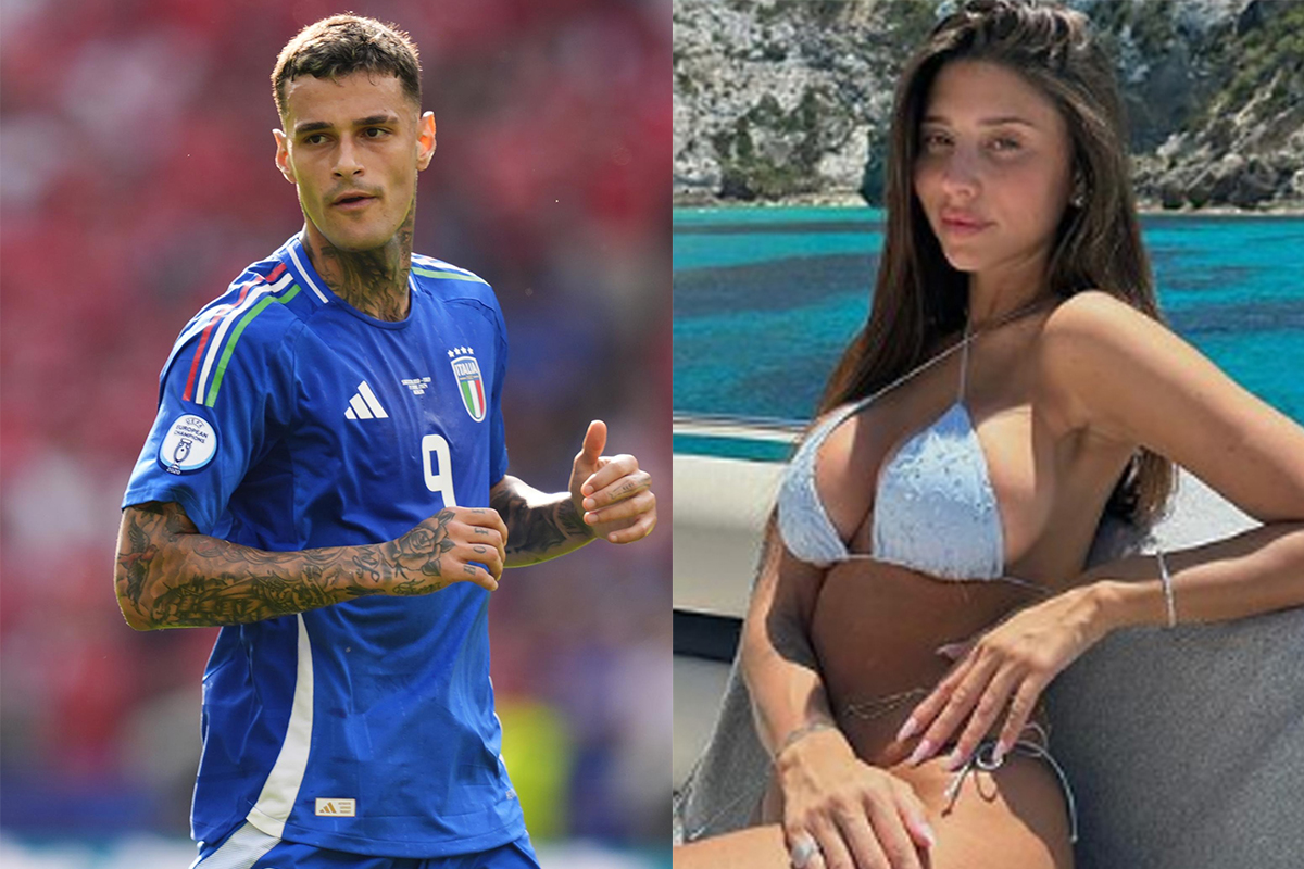 Gianluca Scamacca (foto Lapresse) - Angela Nasti (Instagram angelanastiofficial ) Gianluca Scamacca (foto Lapresse) - Angela Nasti (Instagram angelanastiofficial )