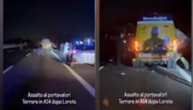 Assalto a due portavalori sulla A4, la scena da film. Ferito un rapinatore. VIDEO