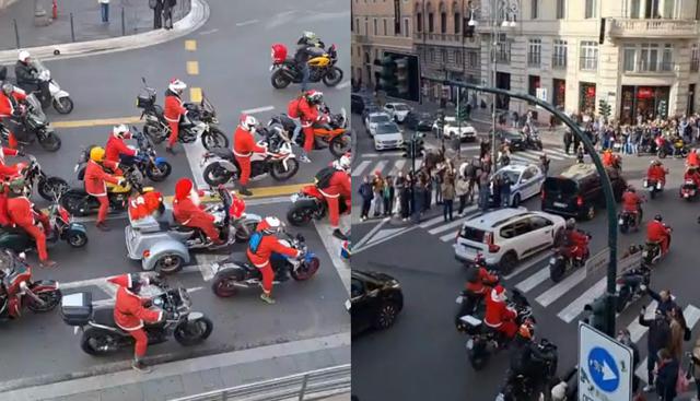 Babbi Natale su due ruote nel cuore di Roma: le immagini della Xmas Parade