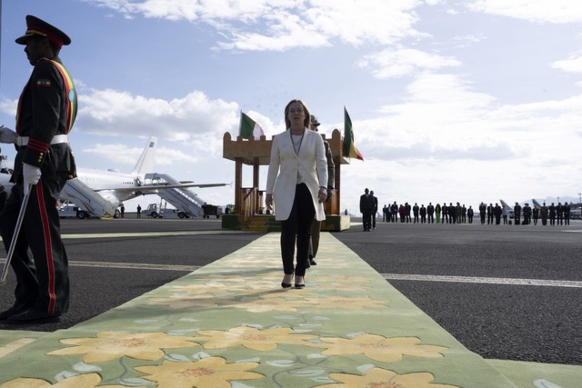 Etiopia, l'arrivo della premier Giorgia Meloni durante una precedente visita ad Addis Abeba Etiopia, l'arrivo della premier Giorgia Meloni durante una precedente visita ad Addis Abeba
