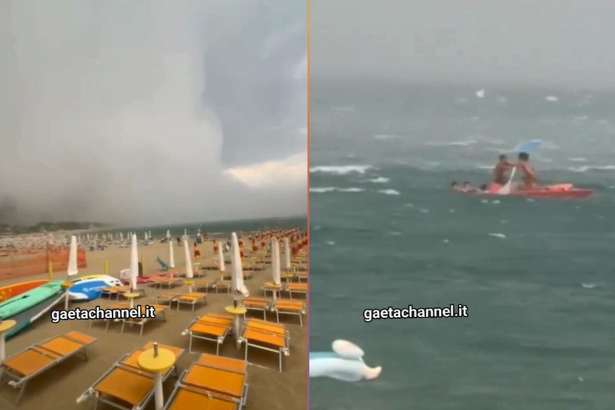 tromba d8217aria a sperlonga ombrelloni e lettini volano in spiaggia paura tra i bagnanti