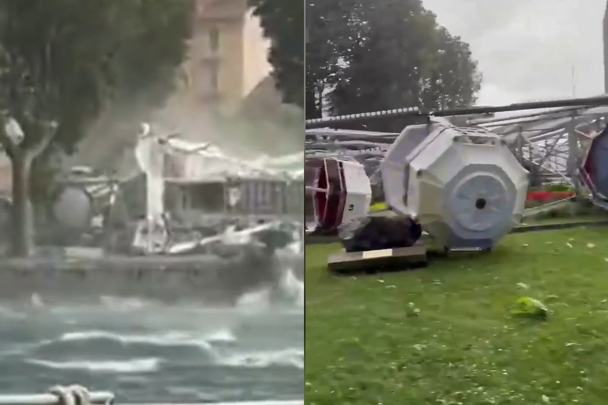 Lecco, la ruota panoramica viene buttata giù dal vento: il momento dello schianto. VIDEO Lecco, la ruota panoramica viene buttata giù dal vento: il momento dello schianto. VIDEO