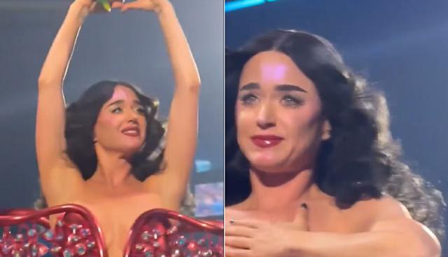 Katy Perry rischia di cadere sulla folla e scoppia in lacrime sul palco: i video virali dal The Lifetimes Tour