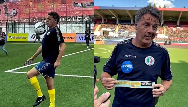 Renzi palleggia e scherza alla Partita del Cuore… poi imita Berlusconi. VIDEO