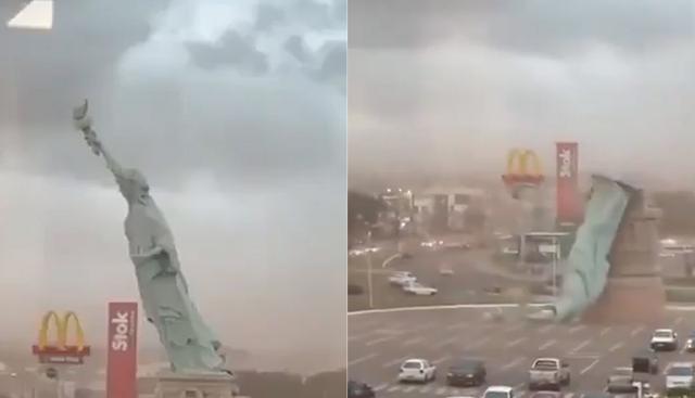 Tornado spezza la “Statua della Libertà”: immagini da film apocalittico
