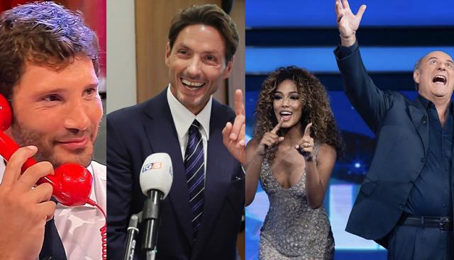 Stefano De Martino, Pier Silvio Berlusconi (foto Imago), Samira Lui e Gerry Scotti Stefano De Martino, Pier Silvio Berlusconi (foto Imago), Samira Lui e Gerry Scotti