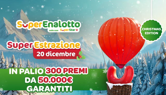 SuperEnalotto presenta la SuperEstrazione di dicembre: in palio 300 premi da 50.000€