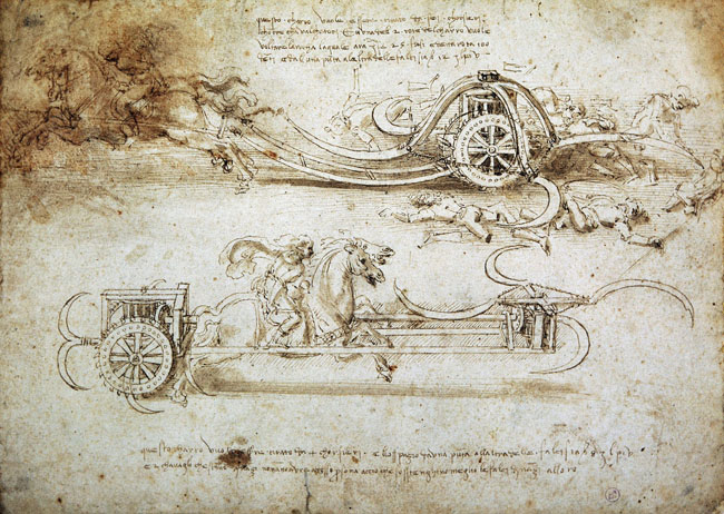 Leonardo da Vinci - Studi di carri d'assalto falcati