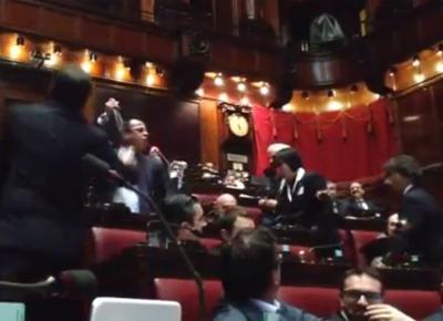 Primo aprile? Buonanno (Lega) sventola in Aula una spigola. Immagini
