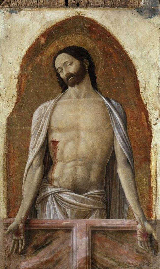 MANTEGNA - Cristo in pietà tra la Madonna e san Giovanni - dettaglio Cristo MANTEGNA - Cristo in pietà tra la Madonna e san Giovanni - dettaglio Cristo