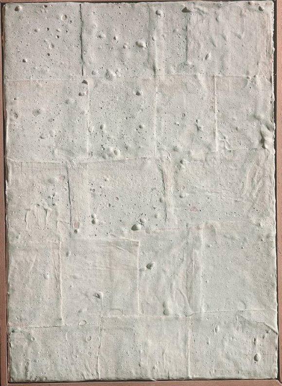 Achrome, 1958-1959 - tela a quadri e caolino, 35x25,5 cm - Collezione privata Achrome, 1958-1959 - tela a quadri e caolino, 35x25,5 cm - Collezione privata