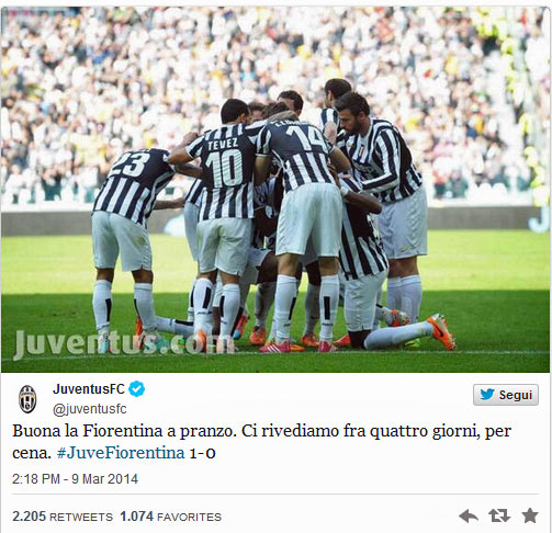 TWEET JUVE FIORENTINA TWEET JUVE FIORENTINA