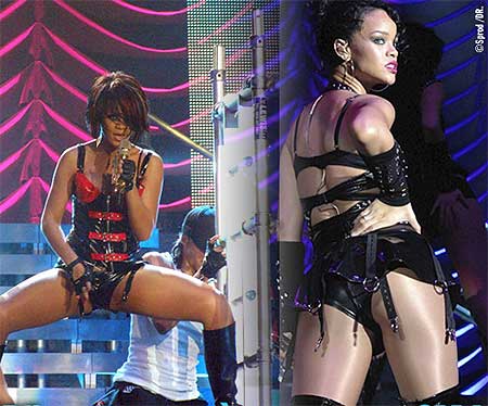Rihanna senza freni sul palco: mima atto sessuale con un fan Rihanna senza freni sul palco: mima atto sessuale con un fan