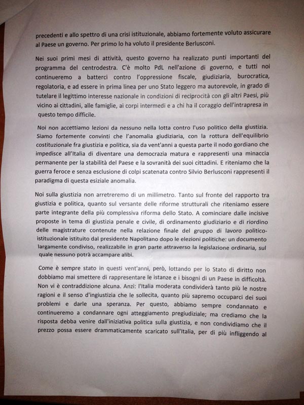 Ecco il documento esclusivo degli alfaniani