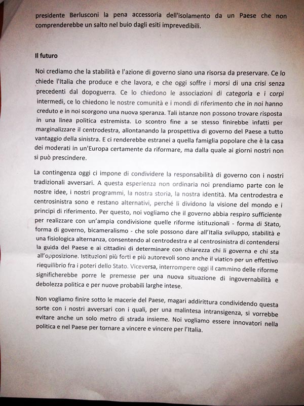 Ecco il documento esclusivo degli alfaniani