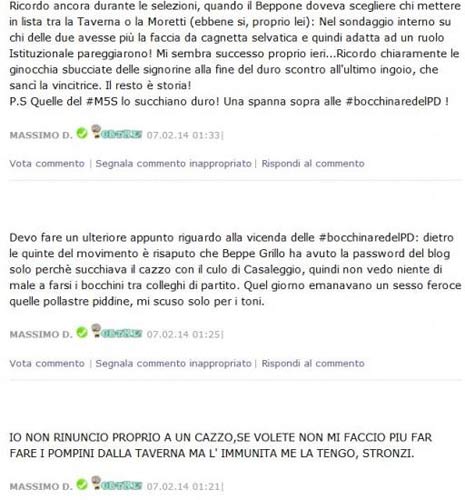 Porno hacker contro Moretti e Taverna. Scambio di battute hard