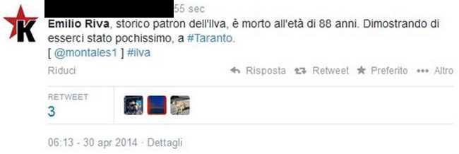 Morte Riva, frasi d’odio su Twitter: “Festeggiamo”