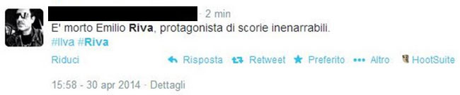 Morte Riva, frasi d’odio su Twitter: “Festeggiamo”