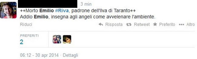 Morte Riva, frasi d’odio su Twitter: “Festeggiamo”