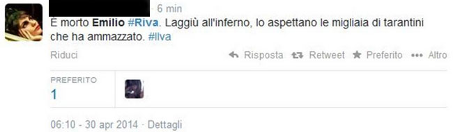 Morte Riva, frasi d’odio su Twitter: “Festeggiamo”