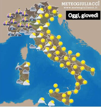 Tra oggi e domani tornano le piogge ma poi migliora. Prosegue il caldo