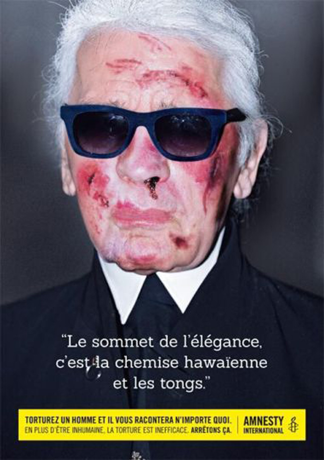 Iggy Pop e Karl Lagerfeld torturati. La campagna choc di Amnesty Iggy Pop e Karl Lagerfeld torturati. La campagna choc di Amnesty