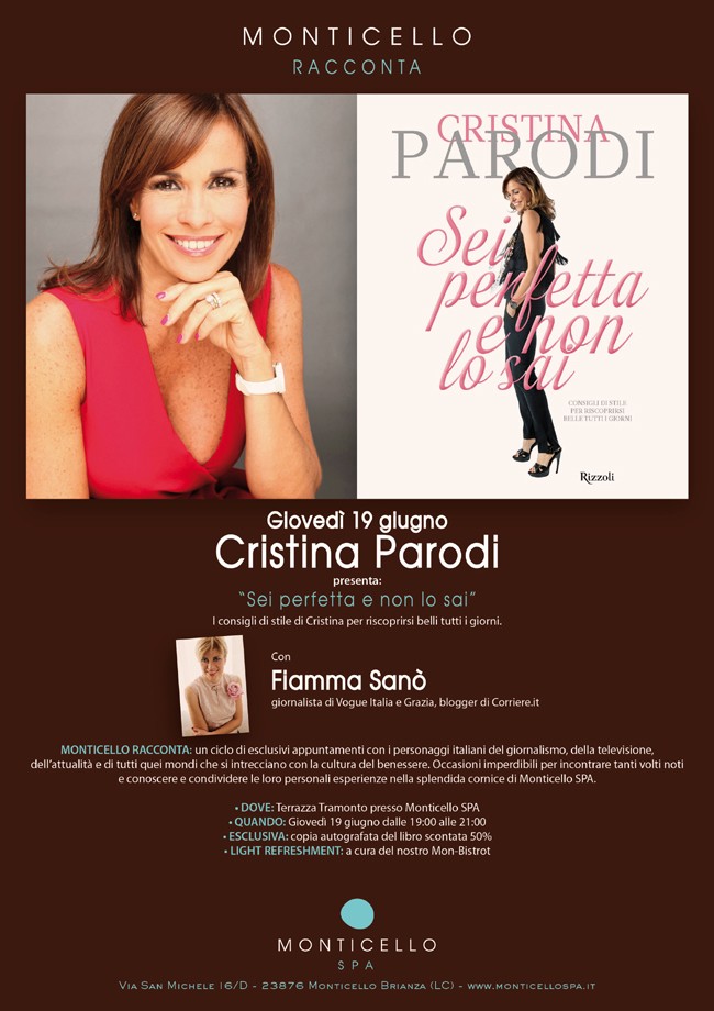 I libri entrano alla spa. Incontro con Cristina Parodi a Monticello I libri entrano alla spa. Incontro con Cristina Parodi a Monticello
