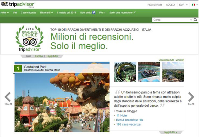 Gardaland è 1° nella Top 10 dei Parchi Divertimento e dei Parchi Acquatici in Italia