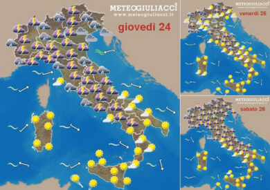 Sempre pioggia: le previsioni nel dettaglio fino a domenica