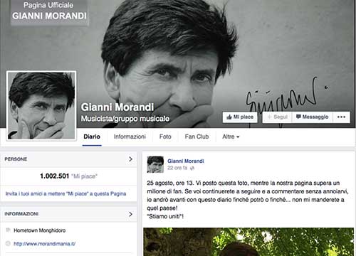 Gianni Morandi scatenato sui social. Gruppo Fb “fai da te” da 1 mln di fan Gianni Morandi scatenato sui social. Gruppo Fb “fai da te” da 1 mln di fan