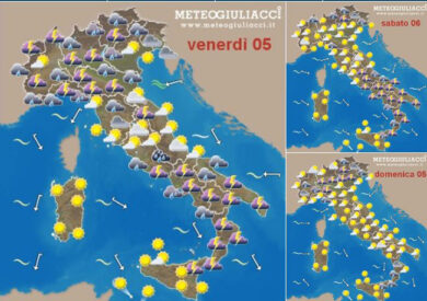 Un altro fine settimana rovinato da nuvole e piogge. La mappa
