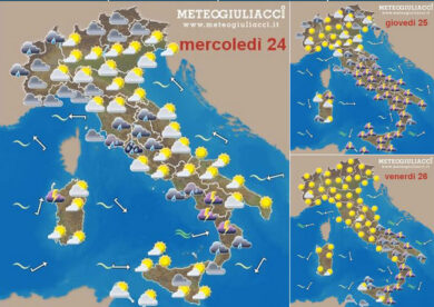 Piogge fino a venerdì. Nel fine settimana torna il bel tempo