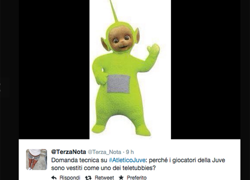 Juve ko e la maglia provoca ironie: “I Teletubbies in campo” Juve ko e la maglia provoca ironie: “I Teletubbies in campo”