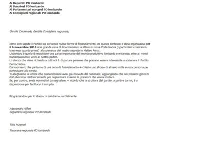 Il Pd agli eletti: portate almeno 500 finanziatori da mille euro
