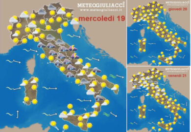 Ultime piogge al Centro, poi molti giorni  di bel tempo. Il meteo