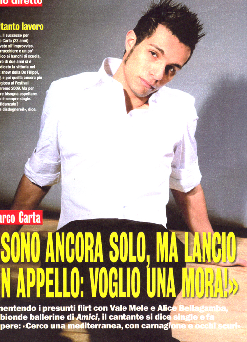 Giovedì alle 11,30 Marco Carta in diretta streaming su Affaritaliani.it