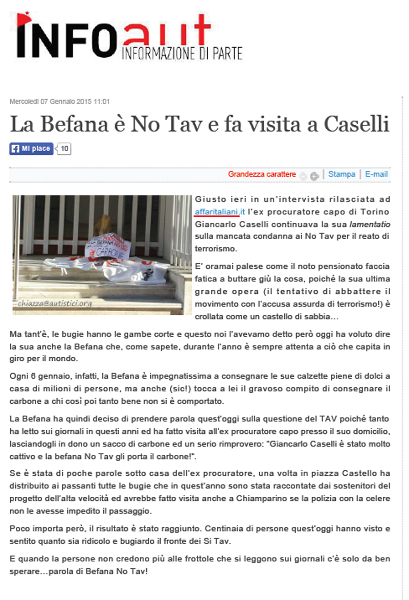 Dopo la sua intervista ad Affari, Caselli riceve la “befana No Tav”