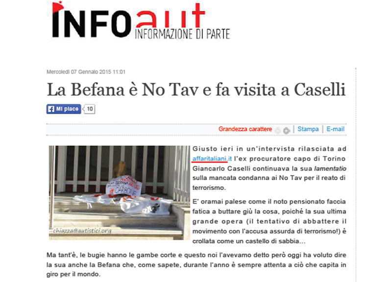 Dopo la sua intervista ad Affari, Caselli riceve la “befana No Tav” Dopo la sua intervista ad Affari, Caselli riceve la “befana No Tav”