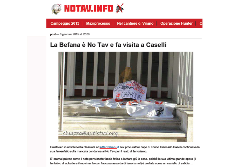 Dopo la sua intervista ad Affari, Caselli riceve la “befana No Tav” Dopo la sua intervista ad Affari, Caselli riceve la “befana No Tav”
