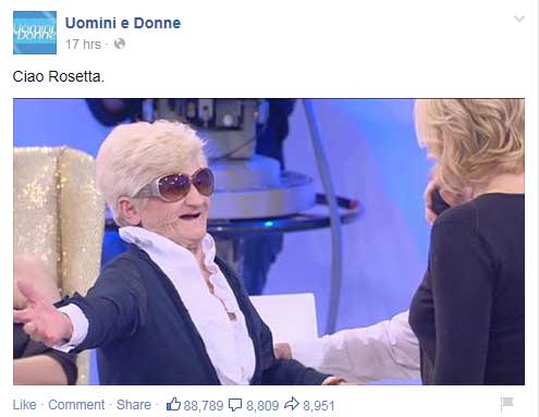 “Ciao Rosetta”. Lutto a “Uomini e Donne” “Ciao Rosetta”. Lutto a “Uomini e Donne”