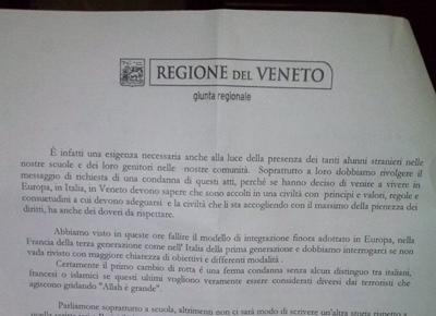 “Tutti i terroristi sono islamici”. Veneto, scandalo su un’ordinanza nelle scuole “Tutti i terroristi sono islamici”. Veneto, scandalo su un’ordinanza nelle scuole
