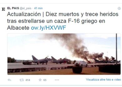 F-16 greco si schianta in base Nato: 10 morti in Spagna