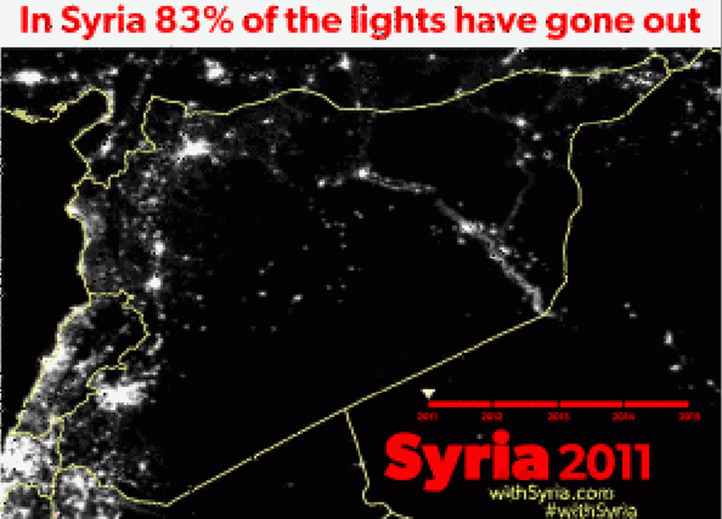 Siria, la guerra la lascia al buio. L’83% delle luci sono spente Siria, la guerra la lascia al buio. L’83% delle luci sono spente