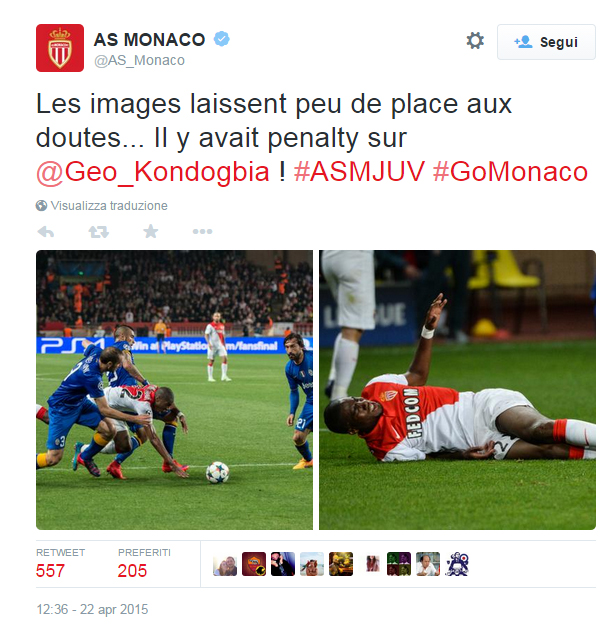 Juventus, veleno del Monaco: “C’era il rigore su Kondogbia” Juventus, veleno del Monaco: “C’era il rigore su Kondogbia”