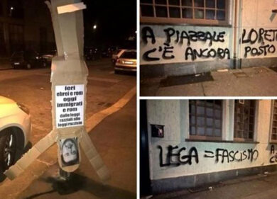 Torino, fantoccio con la faccia di Matteo Salvini. “Lega=fascisti”