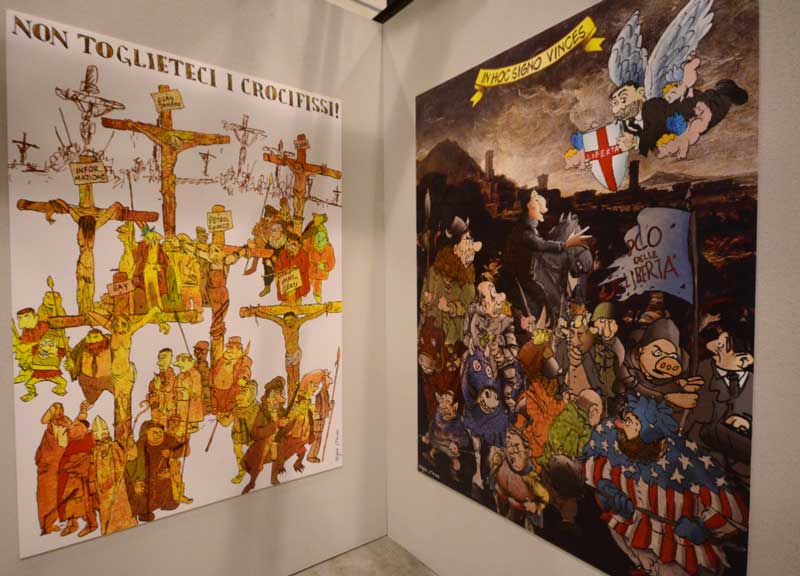 Renzi, Grillo, Napolitano e Berlusconi. La matita di Staino colpisce a Testaccio Renzi, Grillo, Napolitano e Berlusconi. La matita di Staino colpisce a Testaccio