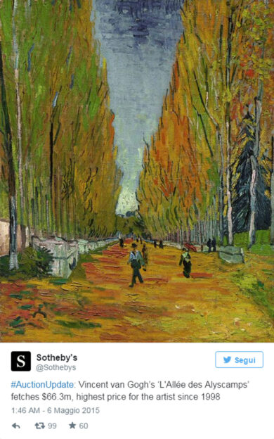 Van Gogh, quadro battuto all’asta per 66,3 milioni di euro