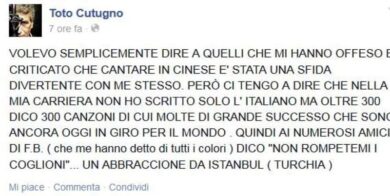 Toto Cutugno su Facebook: ”Canto ‘L’italiano’ in cinese e non rompetemi i… ”