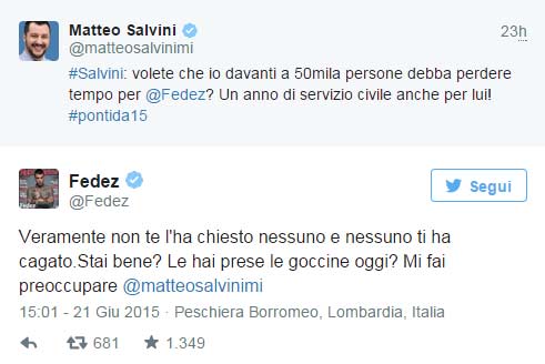 Salvini litiga con i cantanti: da Fedez a Piero Pelù Salvini litiga con i cantanti: da Fedez a Piero Pelù